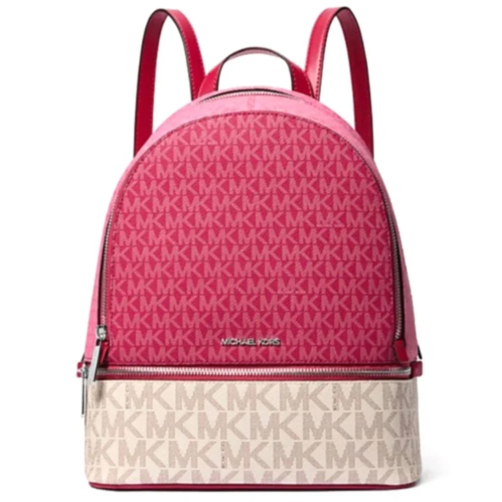 New Michael Kors Rhea Medium Colorblock Signature Logo Backpack Dark Raspberry - Picture 5 of 5
